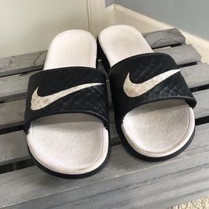 Black and White Nike Slides